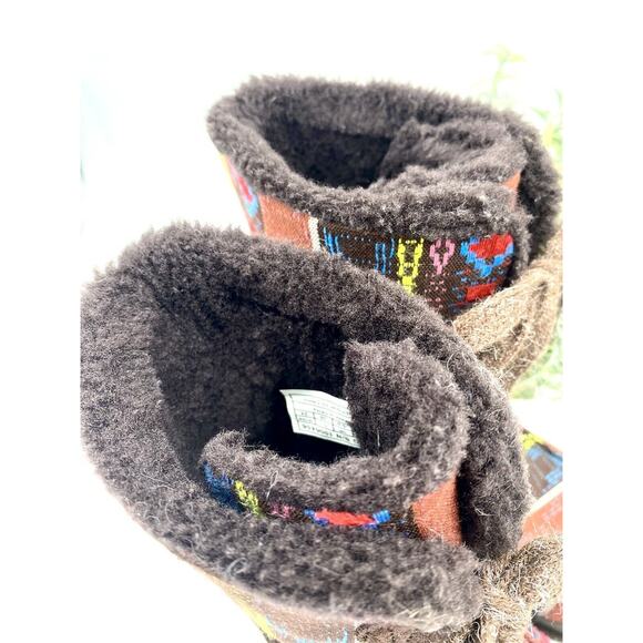 UGG Lacy Boot Nordic Fair Isle Blanket Woven Fabric Faux Fur Warm Sz 7 limited - Picture 9 of 12